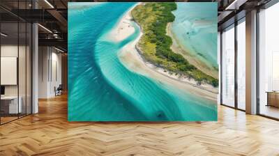 Aerial view of clear turquoise river and coastal sandbar, Shark Bay, Western Australia, Australia - generative ai Wall mural