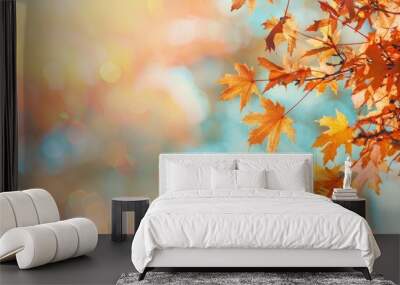 Autumn background with maple leaves - generative ai Wall mural