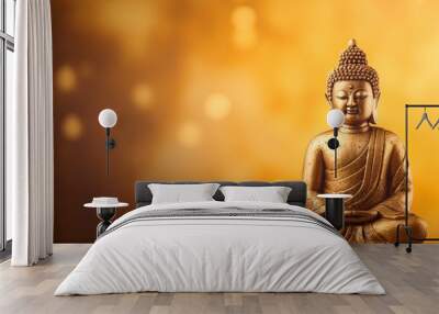 Buddha statue on golden background and copy space - generative ai Wall mural