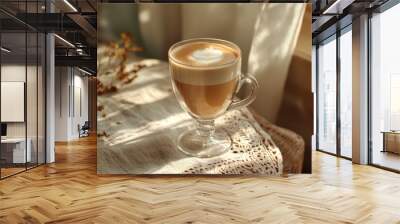 Cappuccino coffee in a beautiful glass on the table favorite cup of coffee concept - generative ai Wall mural