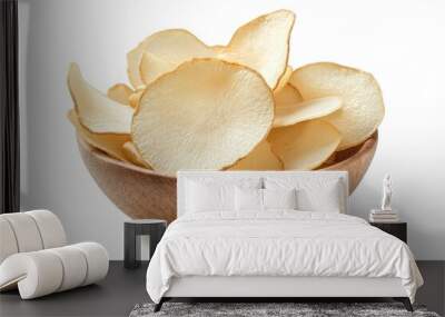 Cassava chips snack made of cassava which is thinly sliced and then fried isolated on a white background - generative ai Wall mural