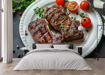 fresh peppered lamb grill steak on a white plate - generative ai Wall mural