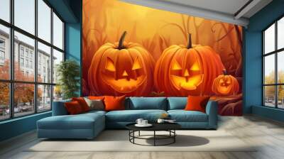 Halloween event background with charming upscale pumpkins. Premium illustration for banners, posters, greetings and Halloween celebrations - generative ai Wall mural