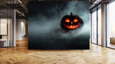 Halloween pumpkin head jack in darkness night with fog - generative ai Wall mural