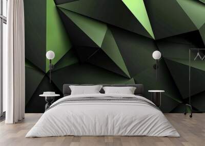 Modern black Green abstract background. Minimal. Color gradient. Dark. Web banner. Geometric shape. 3d effect. Lines stripes triangles. Design. Futuristic. Cut paper or metal effect - generative ai Wall mural