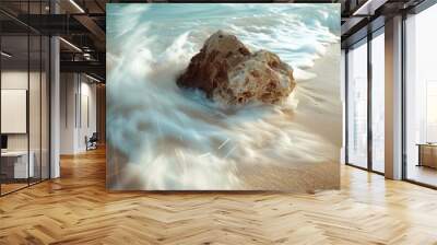 Sea and rock in beach - generative ai Wall mural