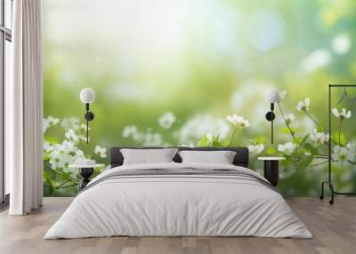 sunny spring background, hd wallpaper, in the style of soft focus lens, dark white and green, symbolic nabis, flower power, serene landscapism, award-winning - generative ai Wall mural