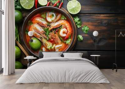 Vietnamese food, Asia food Tom Yum tom yum soup with seafood fresh chilies, and lime - generative ai Wall mural