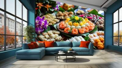 Vietnamese New Year dishes are a colorful and delicious array of traditional foods that are prepared to celebrate the Lunar New Year. - generative ai Wall mural