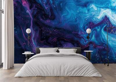 Vivid and richly textured abstract background featuring a cosmic blend of blue and purple shades, resembling a nebula or galaxy - generative ai Wall mural