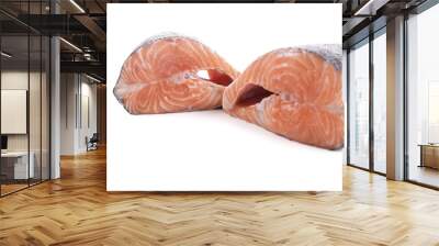 Two piece of fresh salmon  on a white background Wall mural