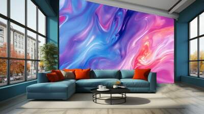 Liquid marble effect with flowing patterns, iridescent colors, smooth and glossy texture Wall mural