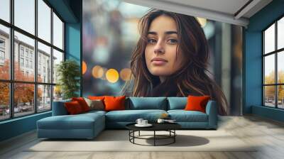 A candid street portrait of a beautiful woman. Photo taken without notice. Street photography concept Wall mural