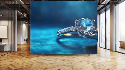 A ring of jewellery set against a blue backdrop Wall mural