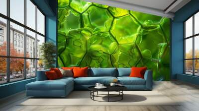 Abstract science background featuring green plant cells Wall mural