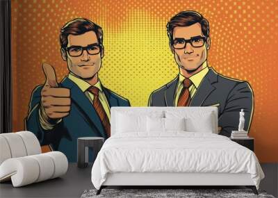 businessman two like gesture, thumb up. Pop art retro vector illustration drawing  Wall mural