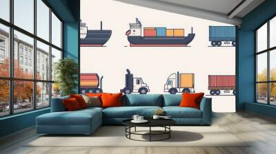 Cargo shipping and logistics icon set, including ship and truck. Wall mural