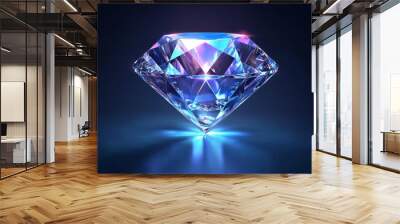 Diamond symbol in glowing polygonal style on dark blue. Luxury, value concept. Wall mural