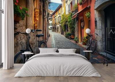 France's Annecy buildings, bicycle-friendly European streets, and European old town architecture Wall mural