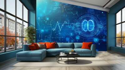 Health care and medical science concept with digital technology and innovation on a modern blue background.  Wall mural