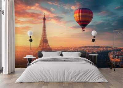 ideal vacation spot: France, with its breathtaking panoramic views of Paris, the Eiffel Tower, and hot air balloon rides Wall mural