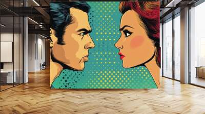 man vs woman, confrontation and competition. Gender inequality and the fight against stereotypes. Pop art retro vector illustration Wall mural