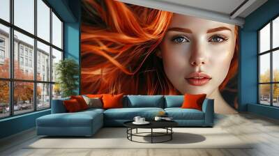 Photo of a beautiful model girl with red hair. Wall mural