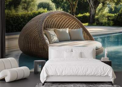 Rattan Sofa for Unwinding by the Swimming Pool Wall mural