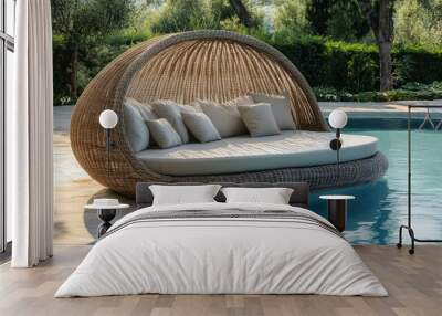 Rattan Sofa for Unwinding by the Swimming Pool Wall mural