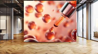 Serum and vitamins flowing through skin cells, promoting healthy skin in a 3D cosmetic illustration.  Wall mural