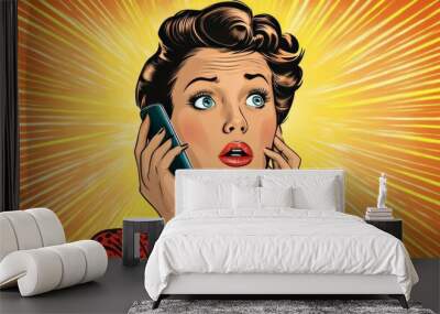 worried woman talking on the smartphone. Pop art retro comic book vector illustration Wall mural