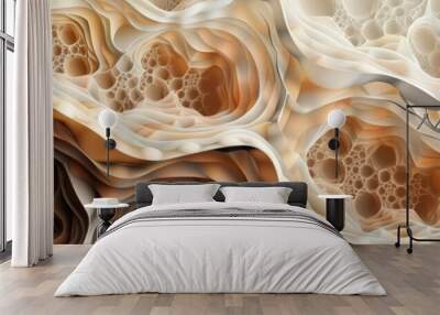  brown and beige abstract organic shapes, 3d fractals background texture banner Wall mural