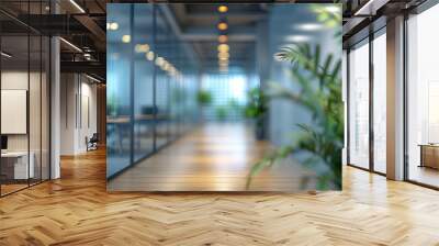 A blurred office conference room with large glass windows, blurred modern office meeting room interior Wall mural