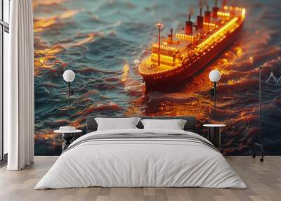 a ship on the map of the world, exsplored the world, Wall mural