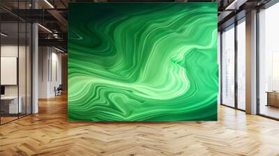 Abstract green background with wavy shapes and fluid lines, for digital art or web graphics. Abstract neon green waves marble texture Wall mural