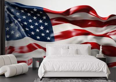 American flag is waving in the wind on white background Wall mural