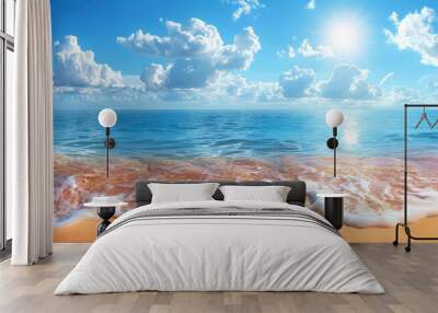 beautiful beach on blue sea background with  blue sky and white clouds,banner, summer vocation, holiday  Wall mural