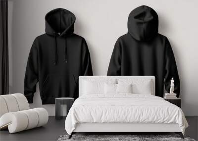 Black Hoodie on Gray Background Front and Back View Wall mural