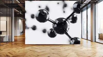 black molecules on white background. atomic structure concept with abstract molecule model or atom composition. science and technology theme. Wall mural