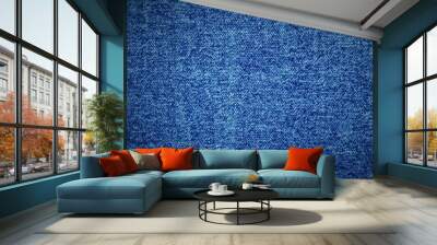 Blue denim fabric texture with diagonal weaving patterns and soft lighting, creating a classic and rugged look, ideal for fashion, textile design, or background concepts for creative projects
 Wall mural