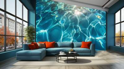 blue water surface swimming pool texture background, banner Wall mural