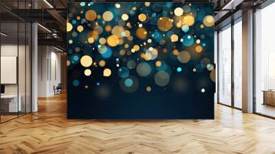 christmas bokeh on black background, abstract background with Dark blue and gold particle. Christmas Golden light shine particles bokeh on navy blue background. Gold foil texture. Holiday concept.  Wall mural