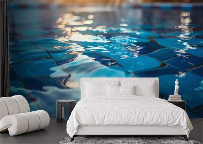 Close up of swimming pool water with blue tile texture background,banner, summer holiday  Wall mural