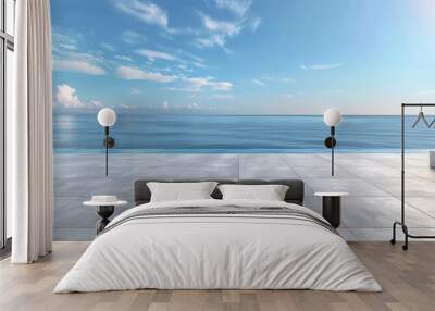 empty terrace on blue sky background, empty living room of luxury house Wall mural