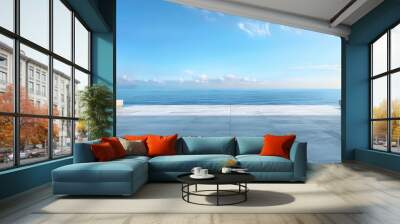 empty terrace on blue sky background, empty living room of luxury house Wall mural