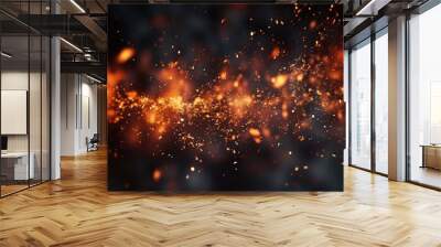 Fire with particles on black background, red fire, fire in the night, Fire flames on black background Wall mural