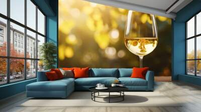 Glass of White Wine in a Sunny Garden Wall mural