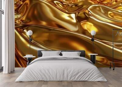 Gold abstract background with liquid metal waves, golden liquid flow. Luxury wallpaper design. Gold abstract background with fluid gold elements. Golden texture for luxury product presentation. Wall mural