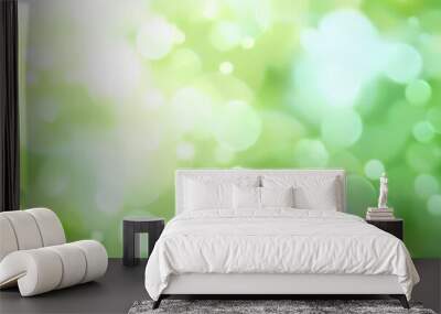 green spring background with light green blur background ,green leaves  banner Wall mural