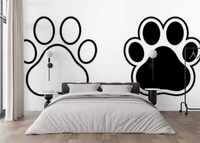 Dog and cat footprint vector icon set. Footprint pet. Paw prints. Black silhouette paw. Vector illustration Wall mural